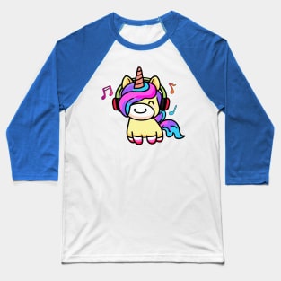 Happy smiling baby unicorn with headphones. Kawaii cartoon Baseball T-Shirt